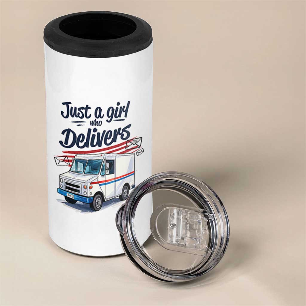 Funny Postal Worker 4 in 1 Can Cooler Tumbler Just A Girl Who Delivers - Wonder Print Shop