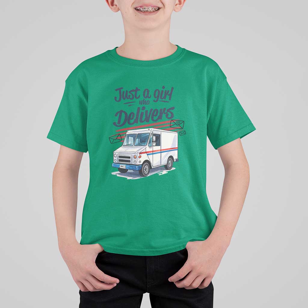 Funny Postal Worker T Shirt For Kid Just A Girl Who Delivers - Wonder Print Shop