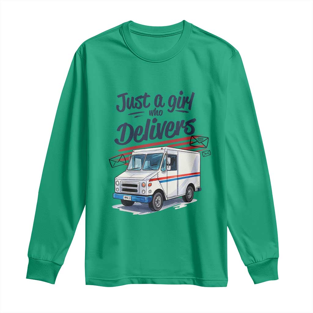 Funny Postal Worker Long Sleeve Shirt Just A Girl Who Delivers - Wonder Print Shop