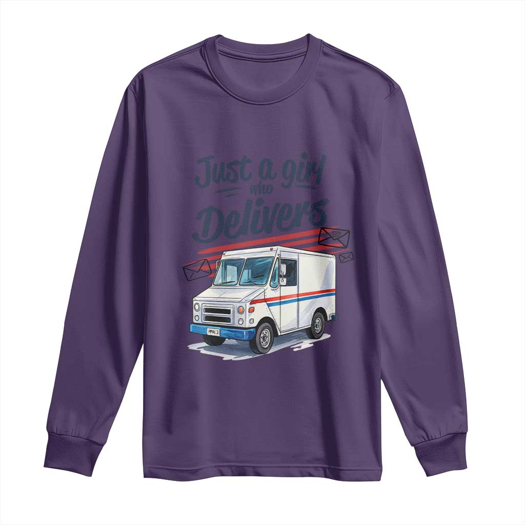Funny Postal Worker Long Sleeve Shirt Just A Girl Who Delivers - Wonder Print Shop