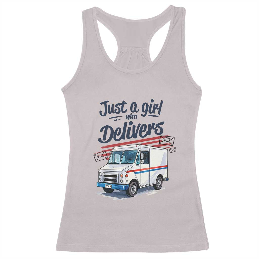 Funny Postal Worker Racerback Tank Top Just A Girl Who Delivers - Wonder Print Shop