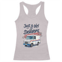 Funny Postal Worker Racerback Tank Top Just A Girl Who Delivers - Wonder Print Shop