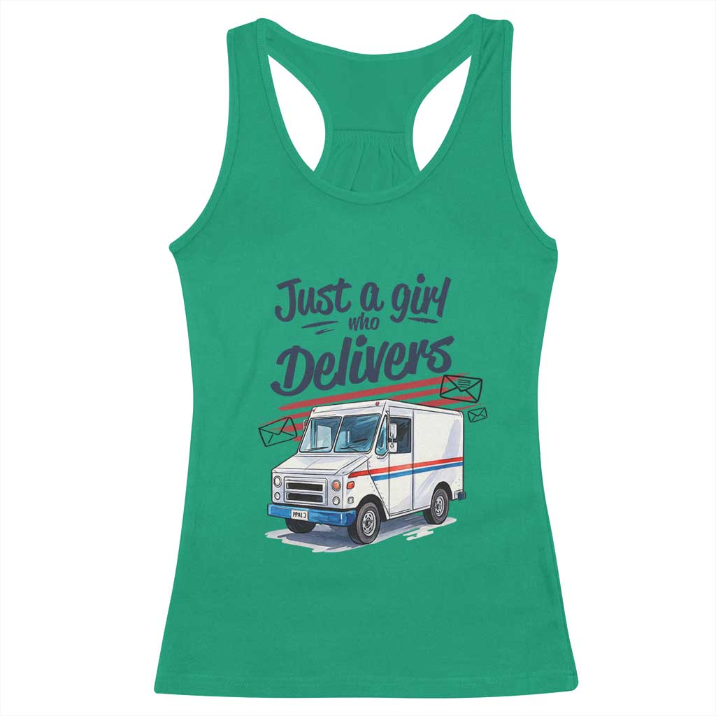 Funny Postal Worker Racerback Tank Top Just A Girl Who Delivers - Wonder Print Shop