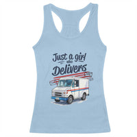 Funny Postal Worker Racerback Tank Top Just A Girl Who Delivers - Wonder Print Shop