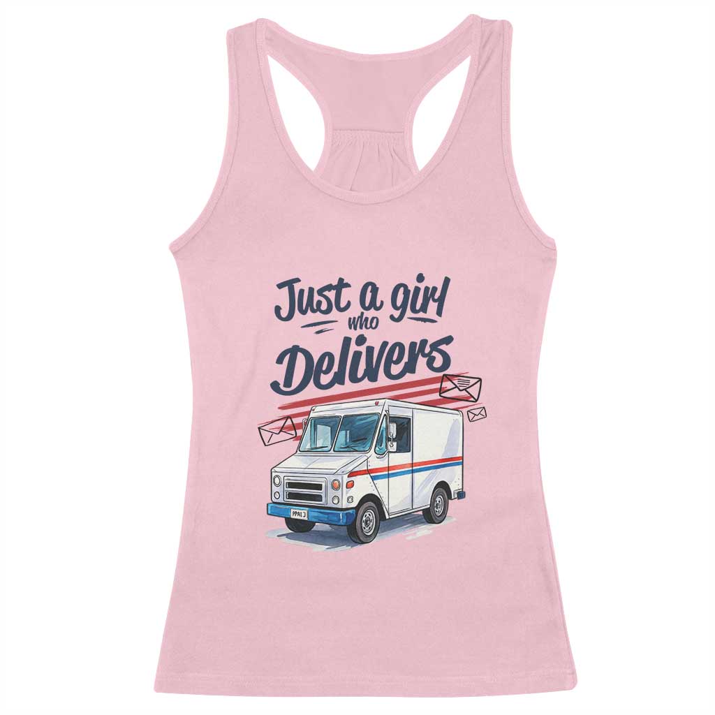 Funny Postal Worker Racerback Tank Top Just A Girl Who Delivers - Wonder Print Shop