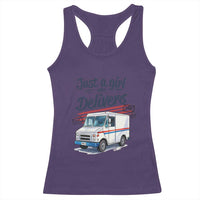 Funny Postal Worker Racerback Tank Top Just A Girl Who Delivers - Wonder Print Shop