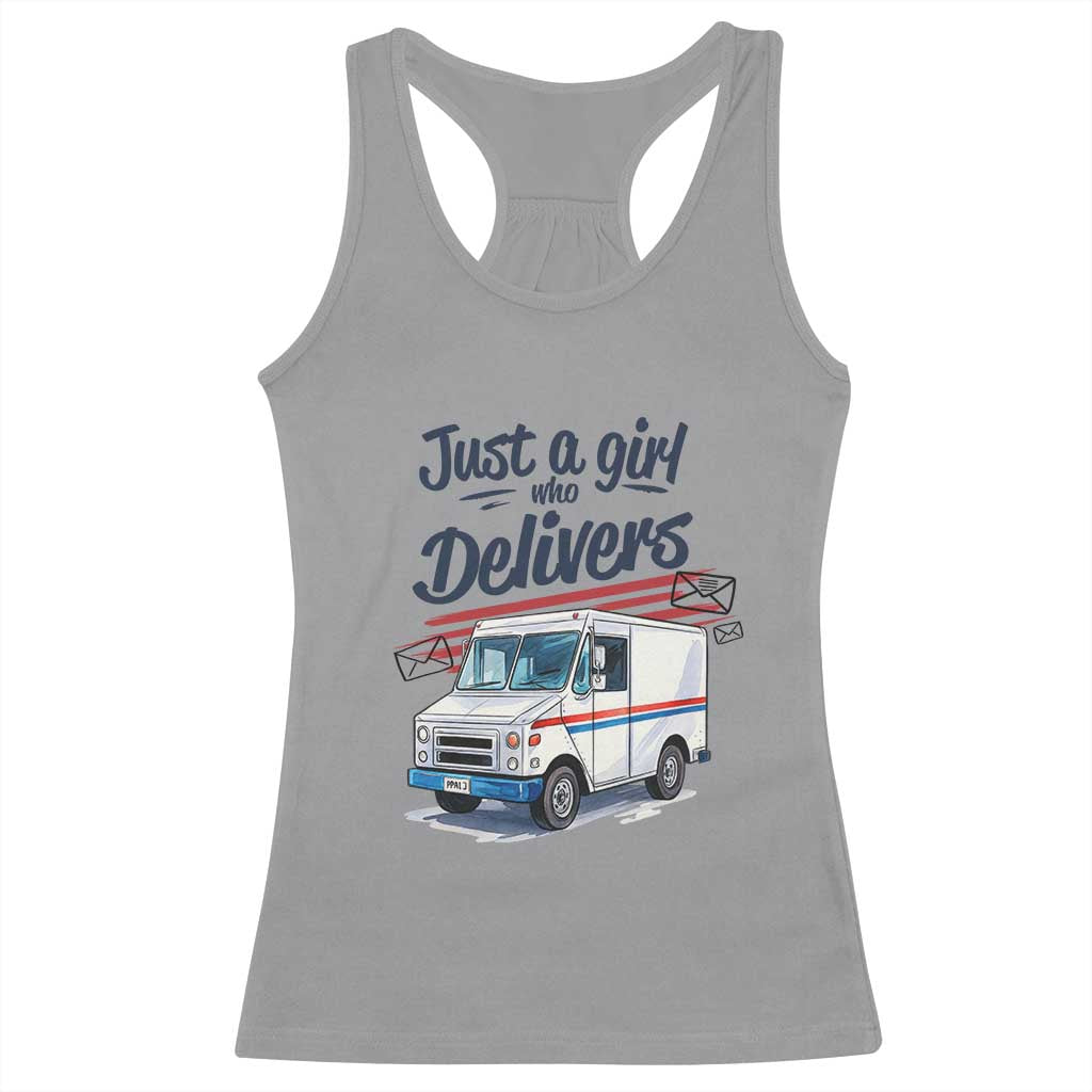 Funny Postal Worker Racerback Tank Top Just A Girl Who Delivers - Wonder Print Shop