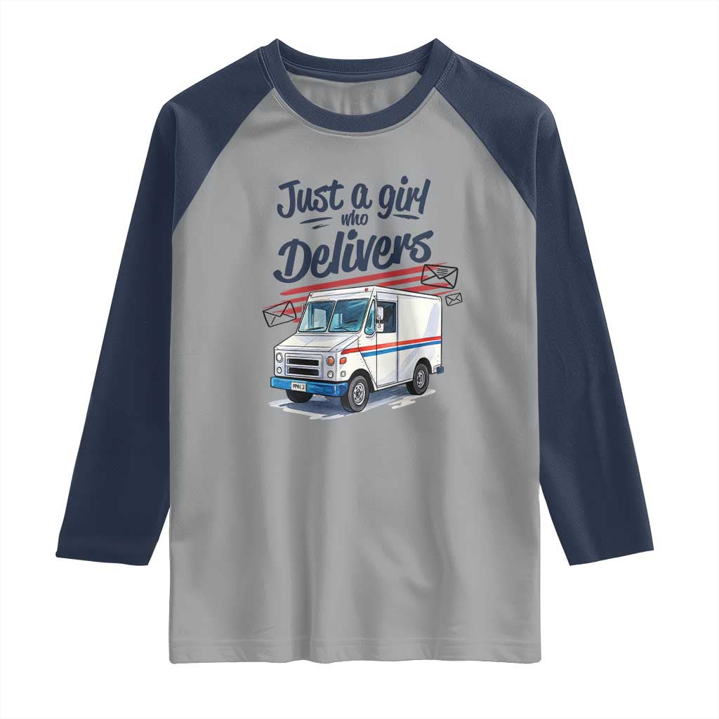 Funny Postal Worker Raglan Shirt Just A Girl Who Delivers - Wonder Print Shop