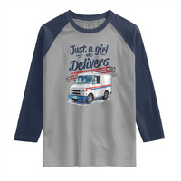 Funny Postal Worker Raglan Shirt Just A Girl Who Delivers - Wonder Print Shop