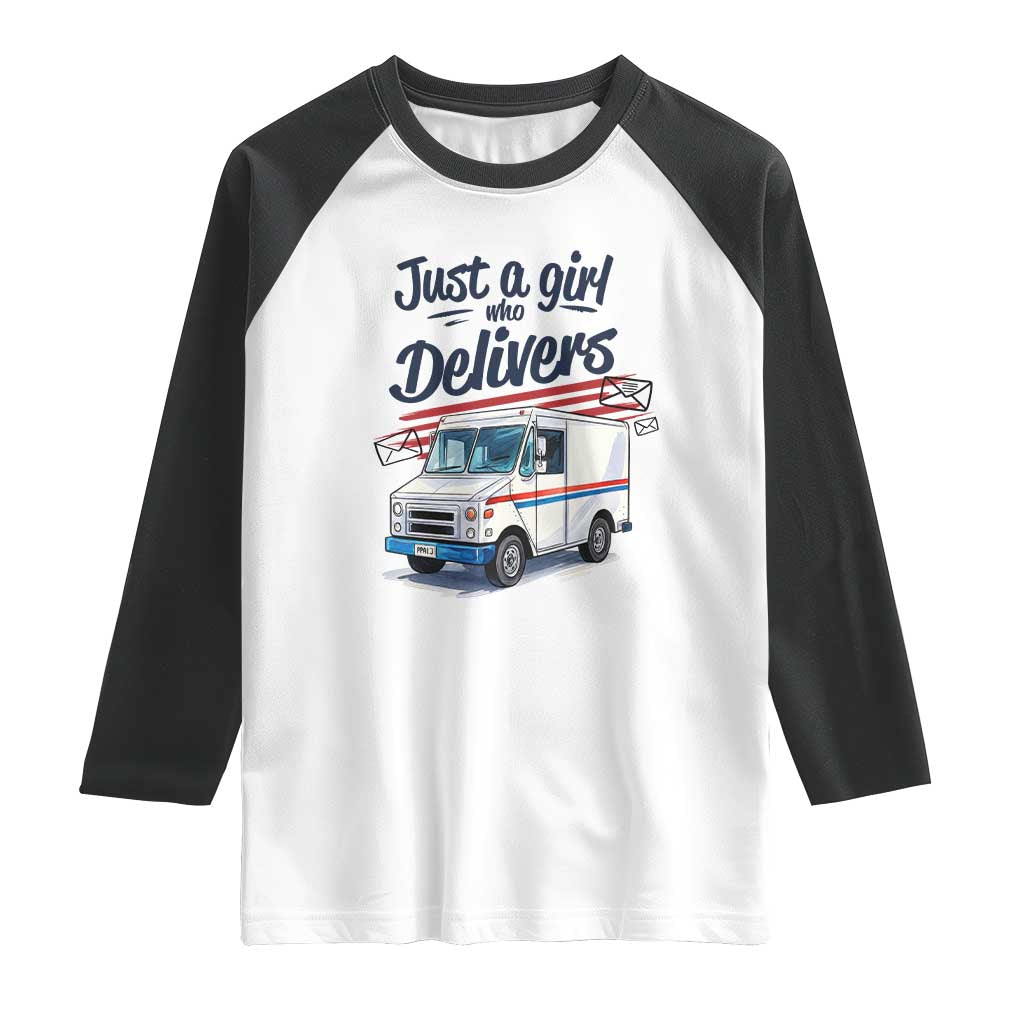 Funny Postal Worker Raglan Shirt Just A Girl Who Delivers - Wonder Print Shop