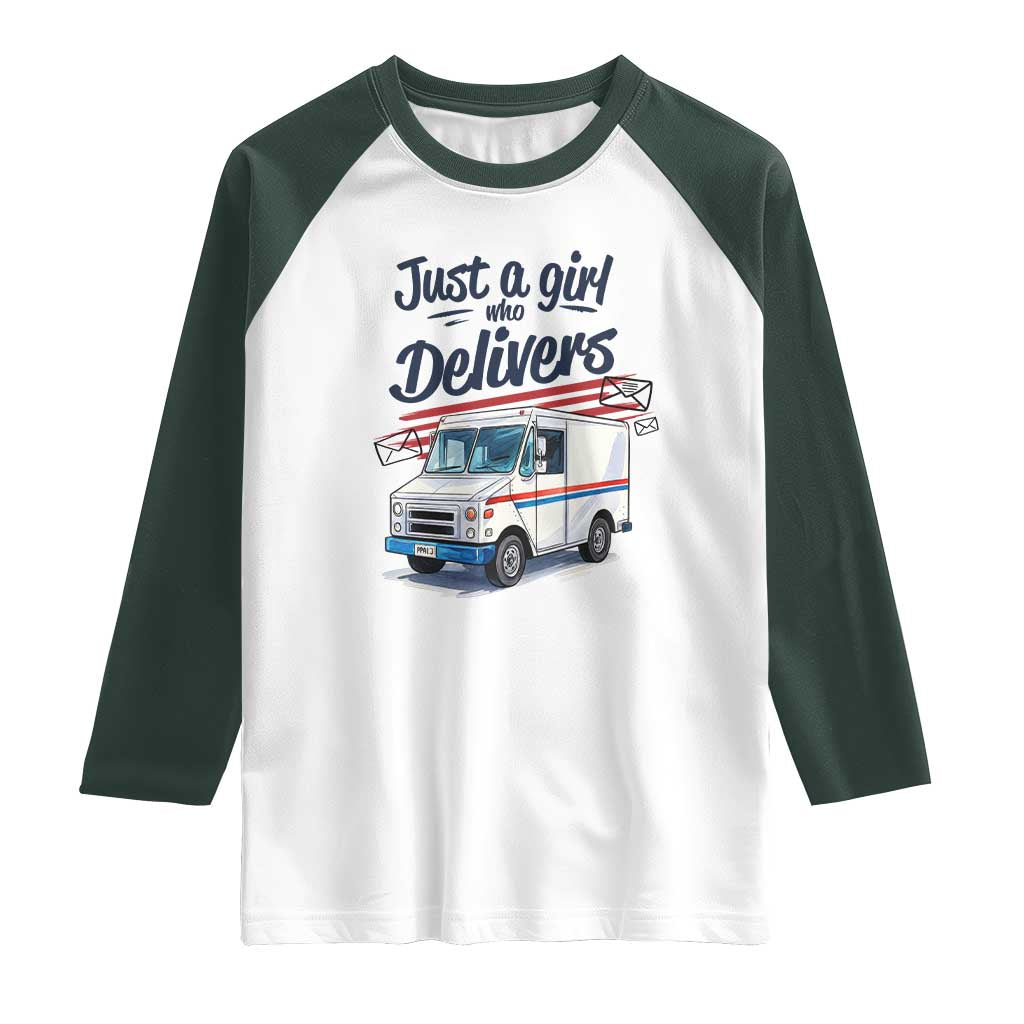 Funny Postal Worker Raglan Shirt Just A Girl Who Delivers - Wonder Print Shop