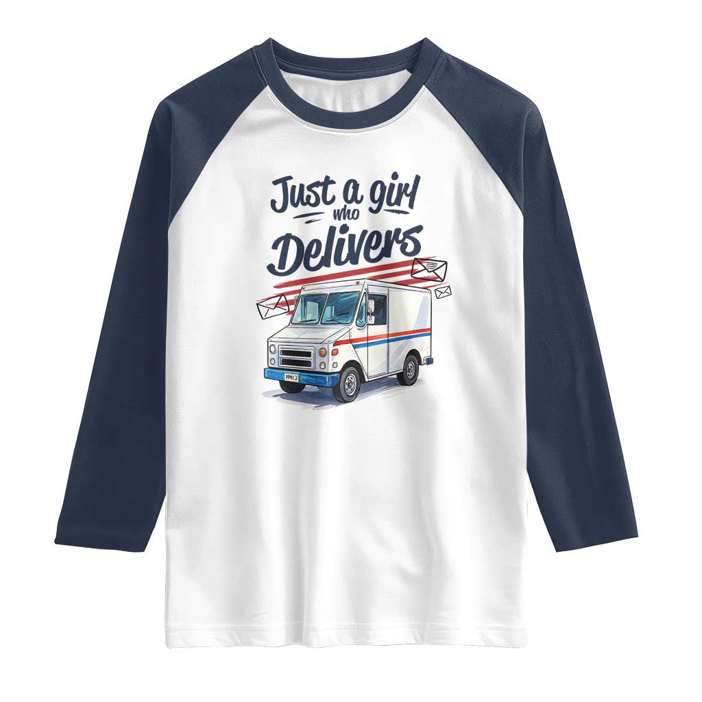Funny Postal Worker Raglan Shirt Just A Girl Who Delivers - Wonder Print Shop