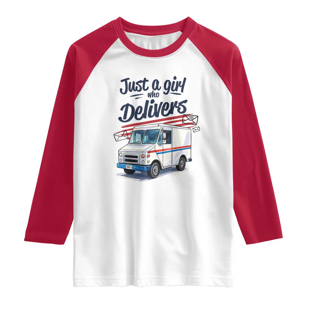 Funny Postal Worker Raglan Shirt Just A Girl Who Delivers - Wonder Print Shop