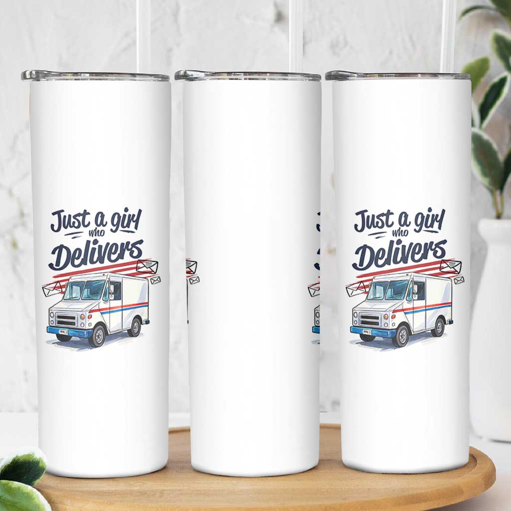 Funny Postal Worker Skinny Tumbler Just A Girl Who Delivers - Wonder Print Shop