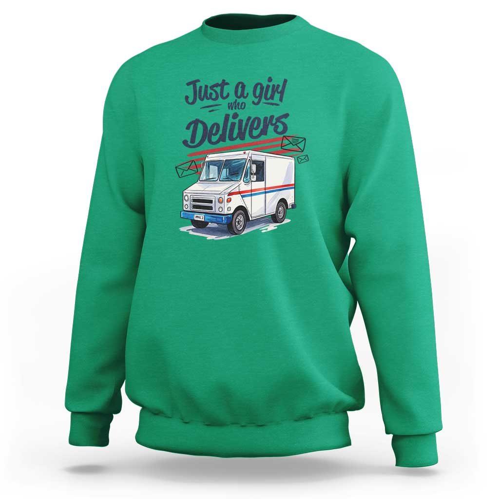 Funny Postal Worker Sweatshirt Just A Girl Who Delivers - Wonder Print Shop