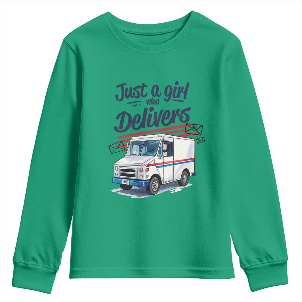 Funny Postal Worker Youth Sweatshirt Just A Girl Who Delivers - Wonder Print Shop