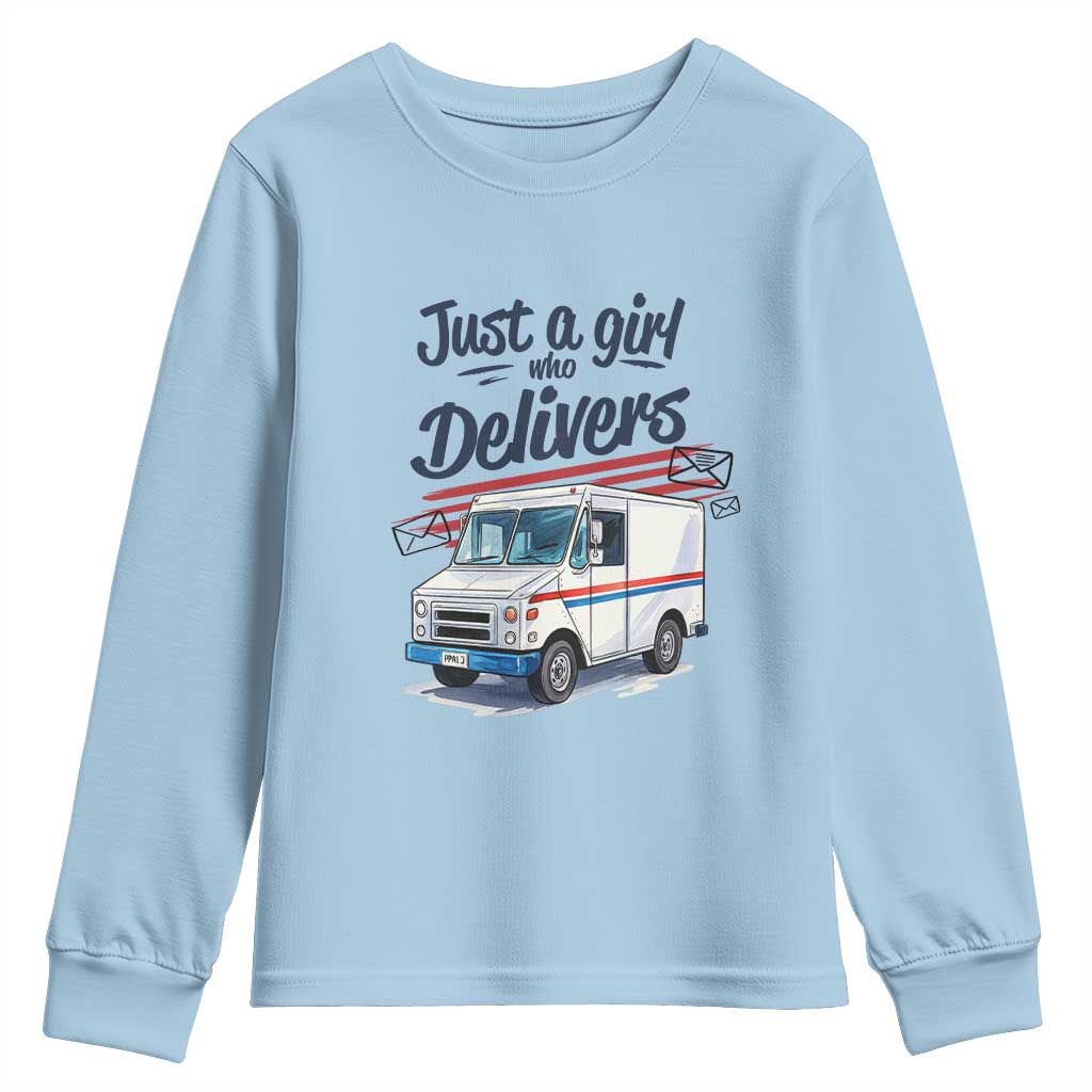 Funny Postal Worker Youth Sweatshirt Just A Girl Who Delivers - Wonder Print Shop