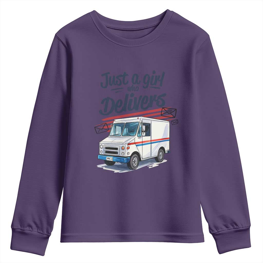 Funny Postal Worker Youth Sweatshirt Just A Girl Who Delivers - Wonder Print Shop