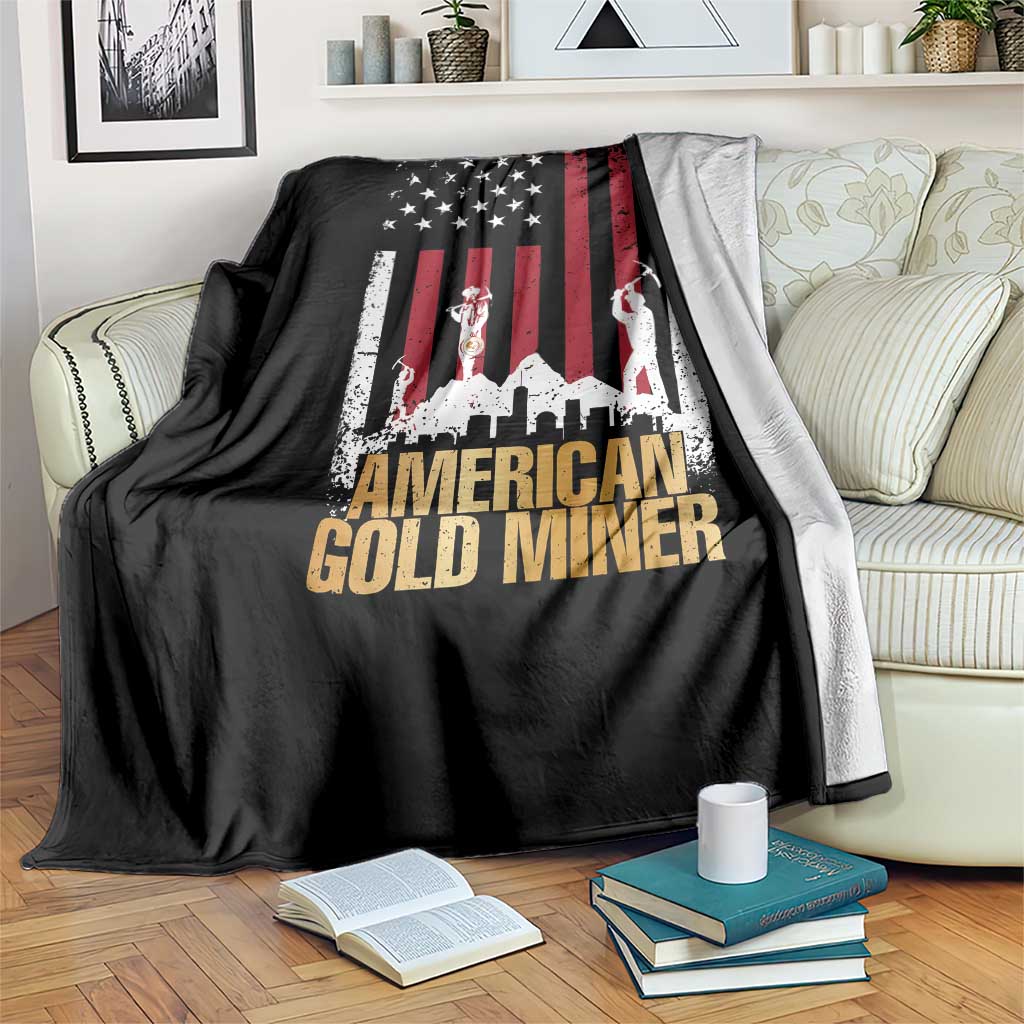 Gold Miner Patriotic American Flag Throw Blanket - Wonder Print Shop