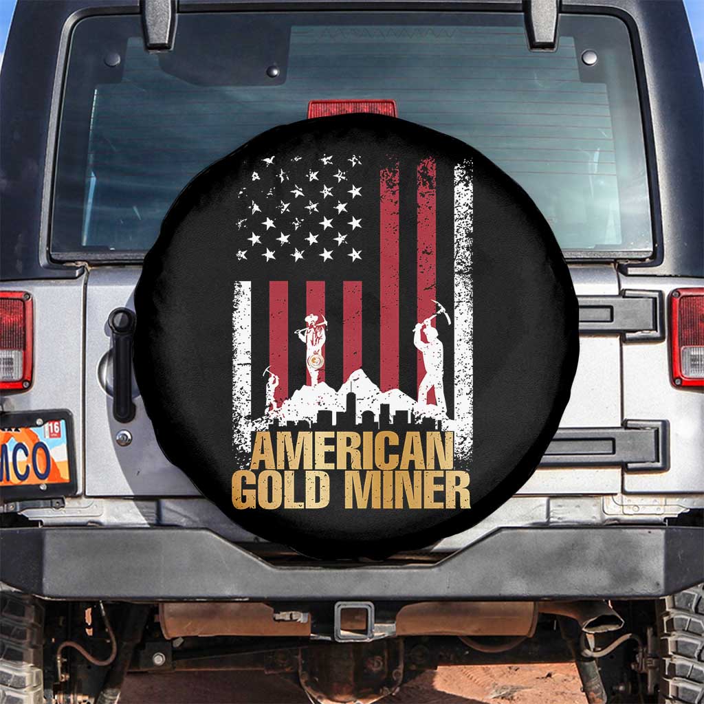 Gold Miner Patriotic American Flag Spare Tire Cover - Wonder Print Shop