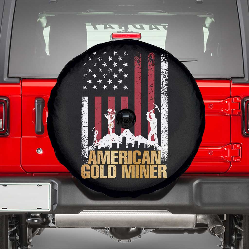 Gold Miner Patriotic American Flag Spare Tire Cover - Wonder Print Shop