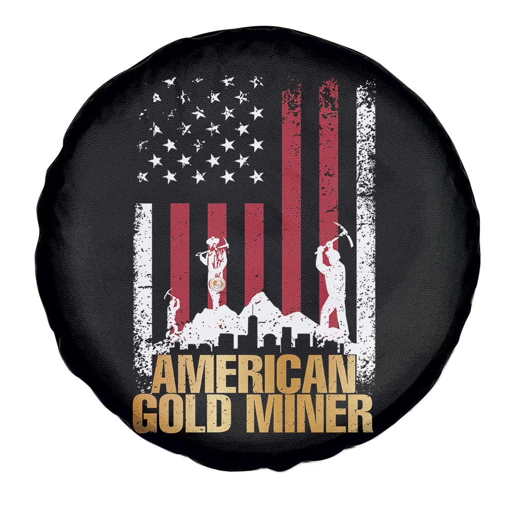 Gold Miner Patriotic American Flag Spare Tire Cover - Wonder Print Shop