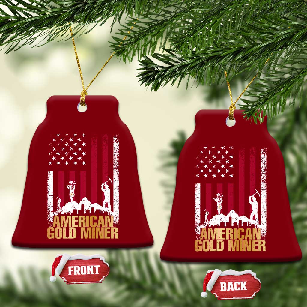 Gold Miner Patriotic American Flag Ceramic Ornament - Wonder Print Shop