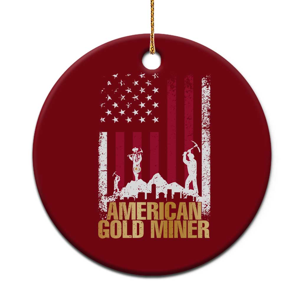 Gold Miner Patriotic American Flag Ceramic Ornament - Wonder Print Shop