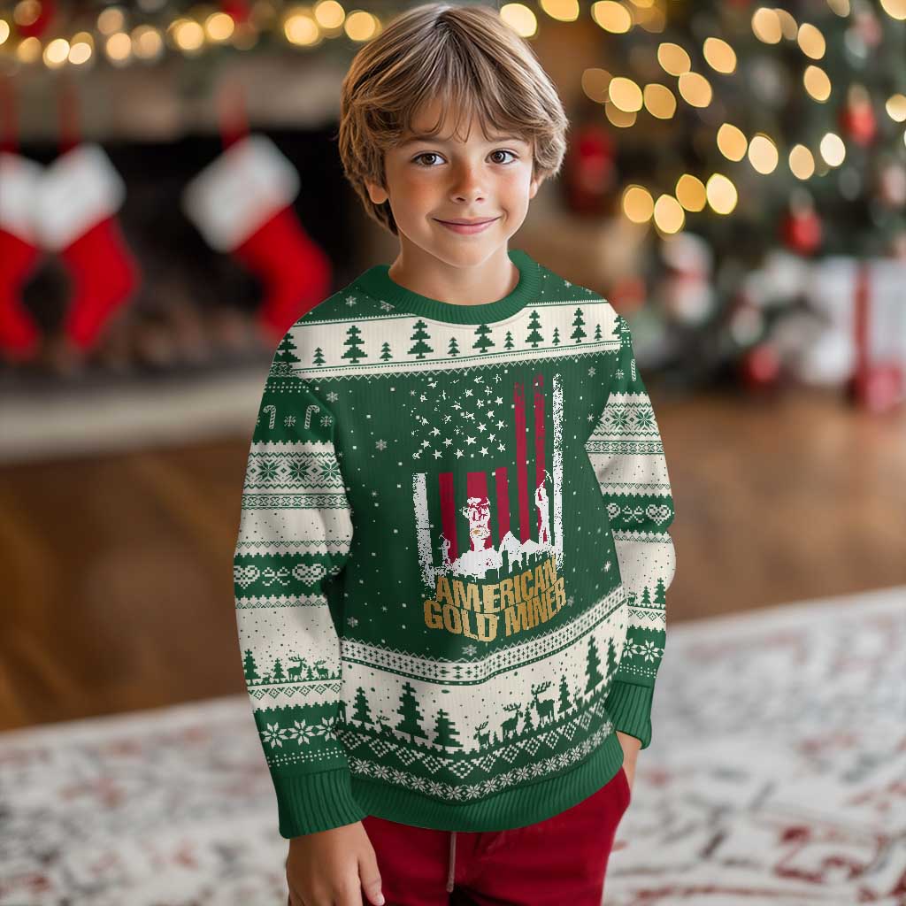 Gold Miner Patriotic American Flag Ugly Christmas Sweater - Wonder Print Shop