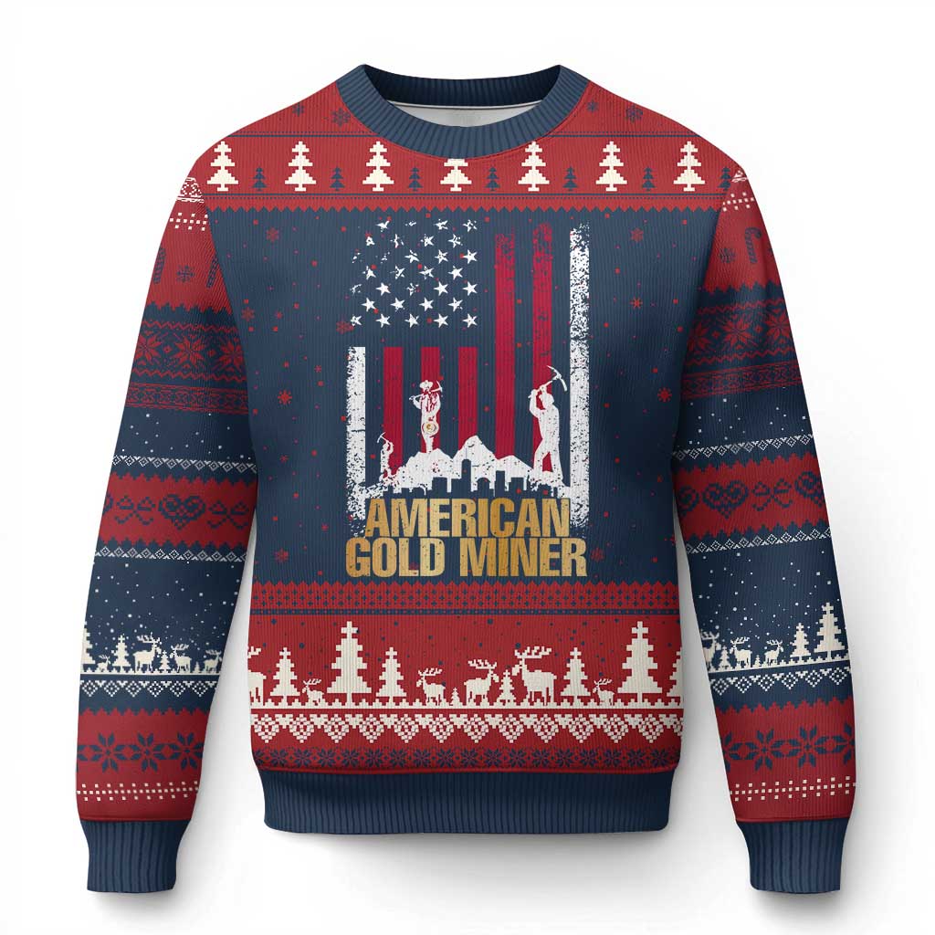 Gold Miner Patriotic American Flag Ugly Christmas Sweater - Wonder Print Shop