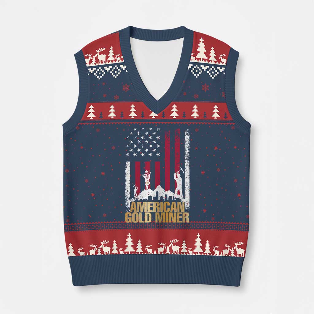 Gold Miner Patriotic American Flag V-Neck Knit Sweater Vest - Wonder Print Shop