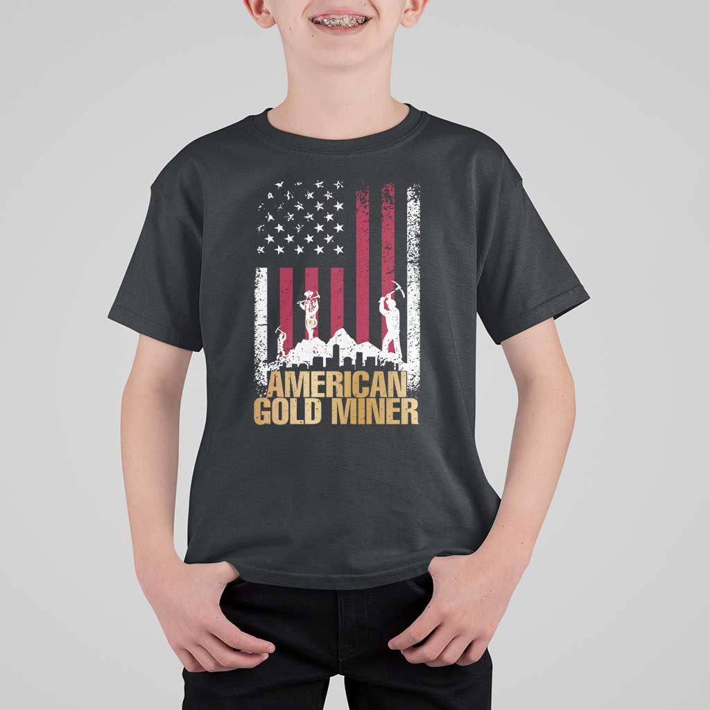 Gold Miner Patriotic American Flag T Shirt For Kid - Wonder Print Shop