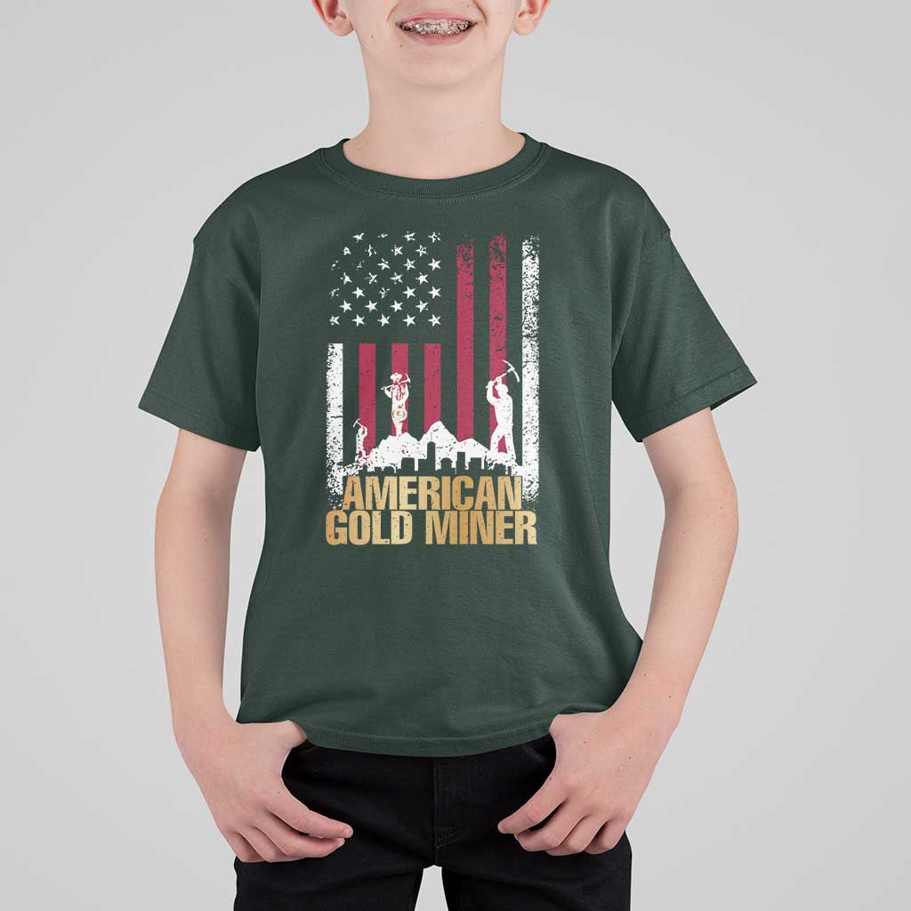 Gold Miner Patriotic American Flag T Shirt For Kid - Wonder Print Shop