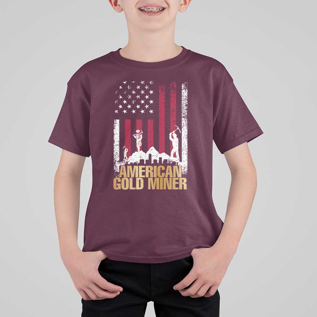 Gold Miner Patriotic American Flag T Shirt For Kid - Wonder Print Shop