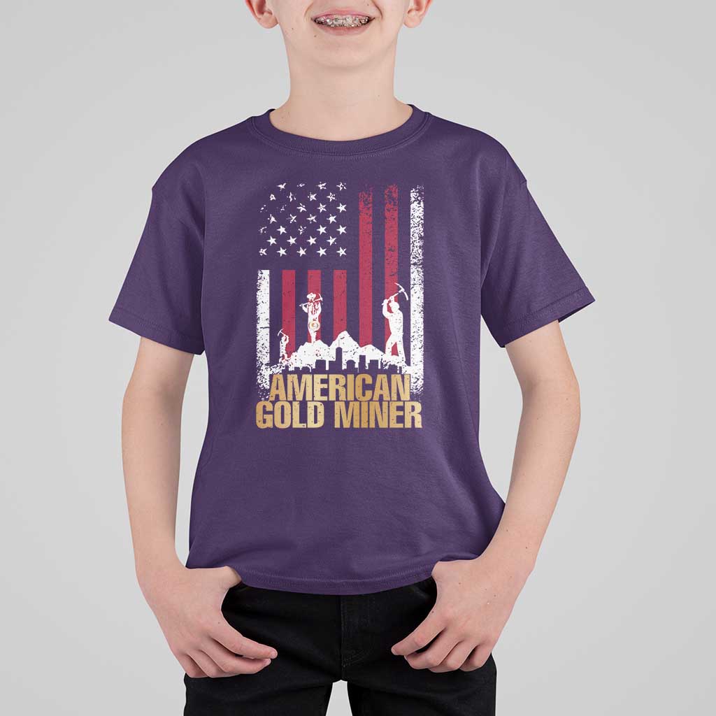 Gold Miner Patriotic American Flag T Shirt For Kid - Wonder Print Shop