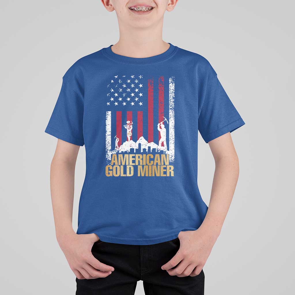 Gold Miner Patriotic American Flag T Shirt For Kid - Wonder Print Shop