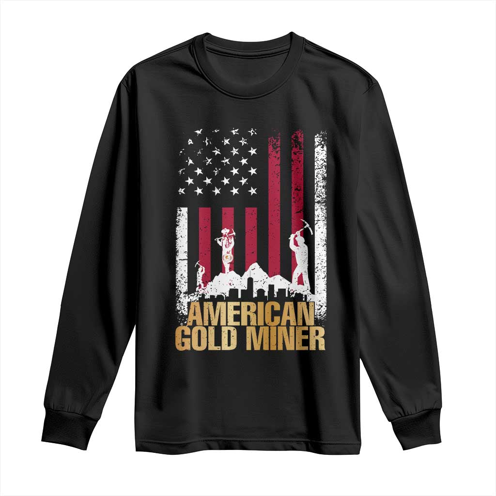 Gold Miner Patriotic American Flag Long Sleeve Shirt - Wonder Print Shop