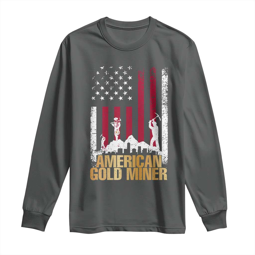 Gold Miner Patriotic American Flag Long Sleeve Shirt - Wonder Print Shop