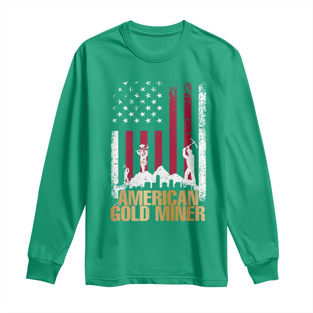 Gold Miner Patriotic American Flag Long Sleeve Shirt - Wonder Print Shop