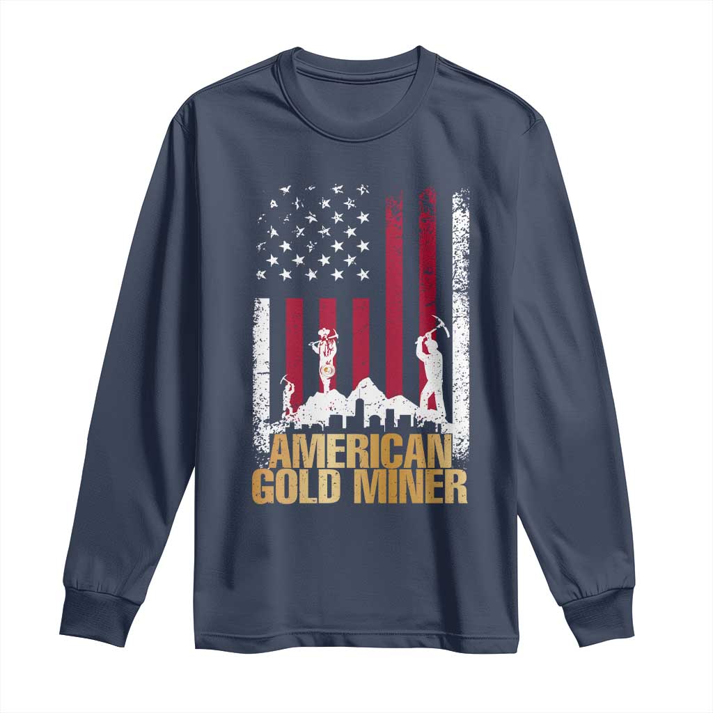 Gold Miner Patriotic American Flag Long Sleeve Shirt - Wonder Print Shop
