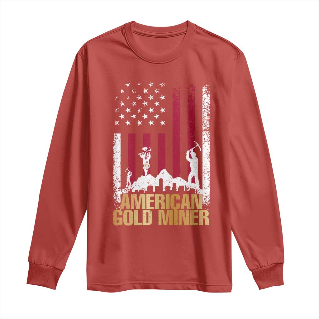 Gold Miner Patriotic American Flag Long Sleeve Shirt - Wonder Print Shop