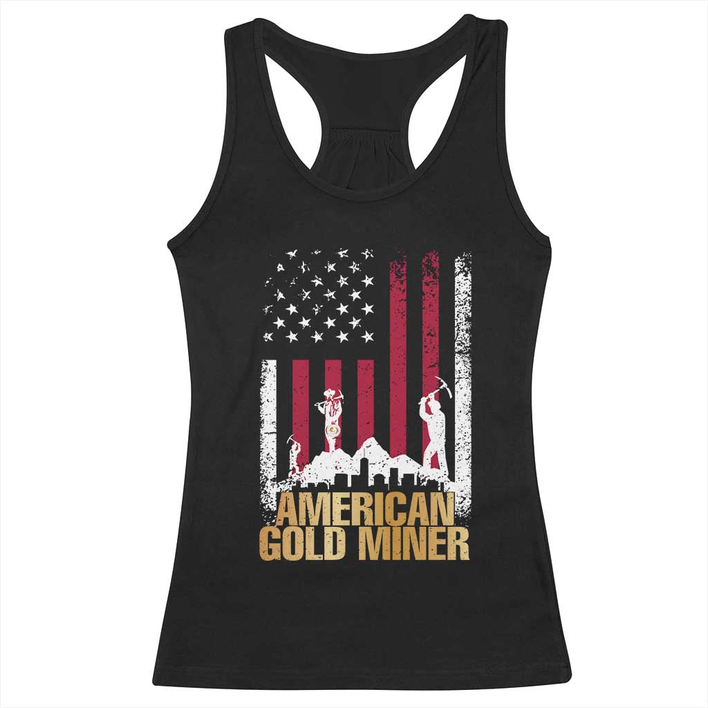 Gold Miner Patriotic American Flag Racerback Tank Top - Wonder Print Shop