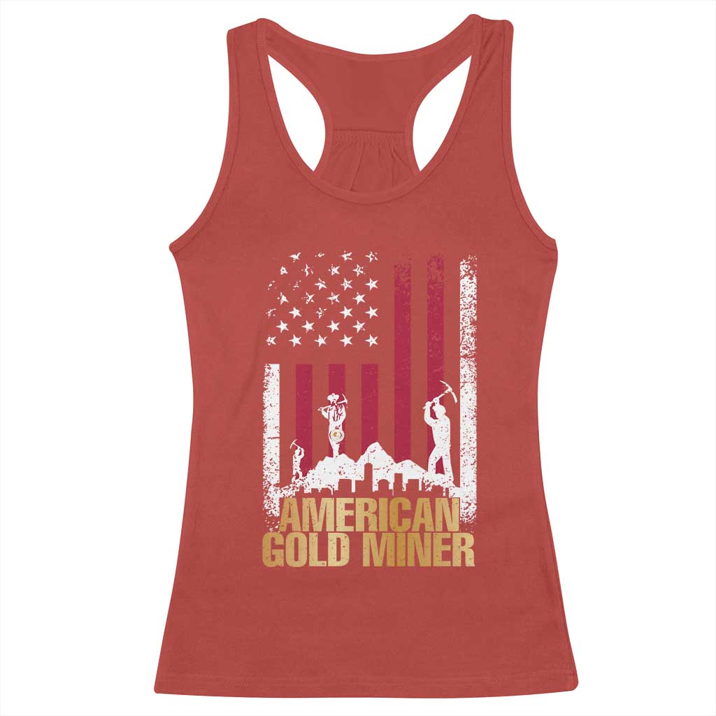 Gold Miner Patriotic American Flag Racerback Tank Top - Wonder Print Shop