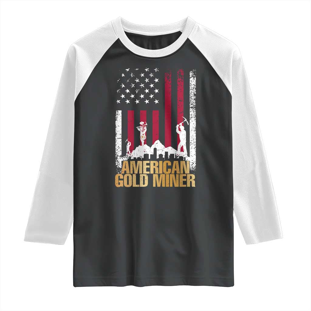 Gold Miner Patriotic American Flag Raglan Shirt - Wonder Print Shop