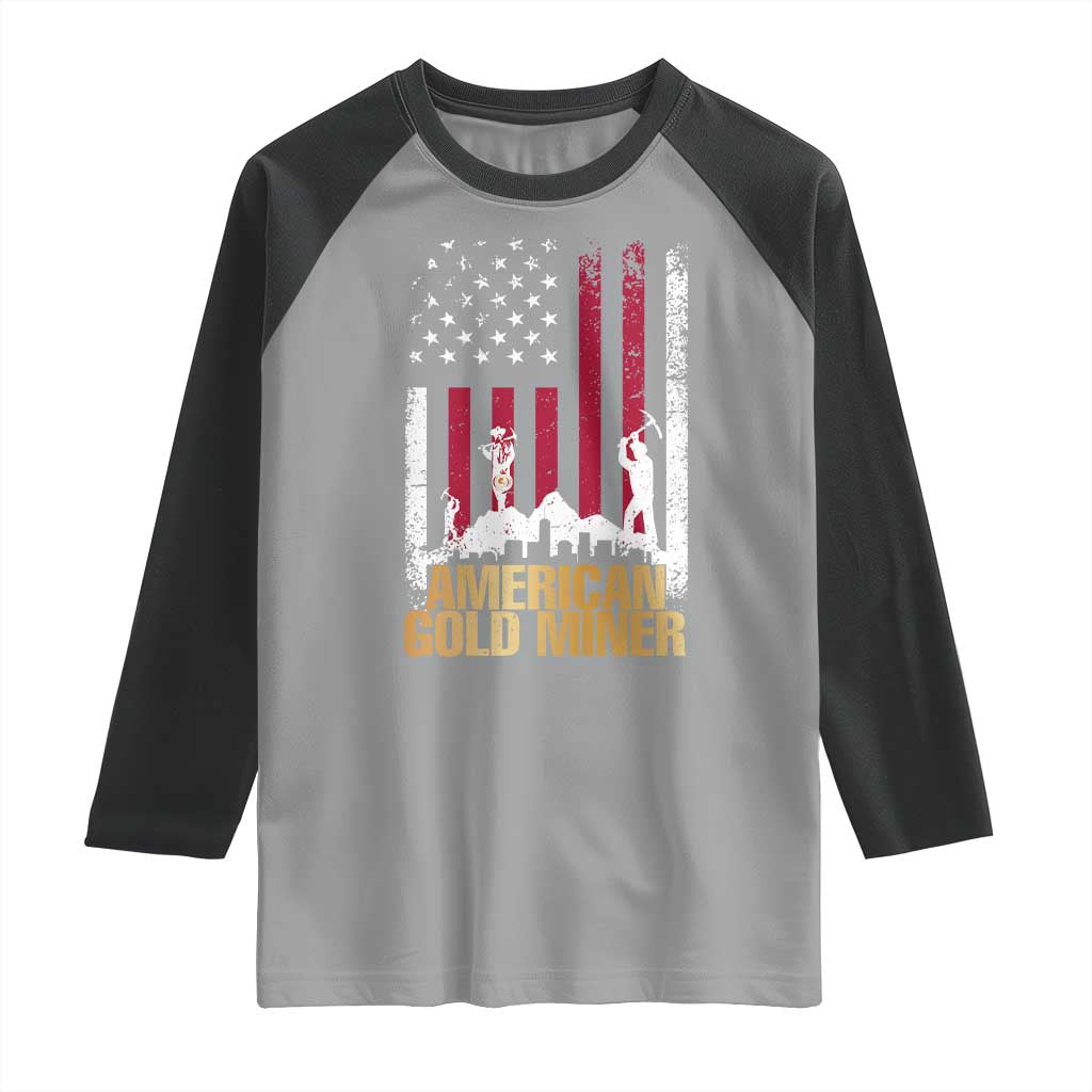 Gold Miner Patriotic American Flag Raglan Shirt - Wonder Print Shop