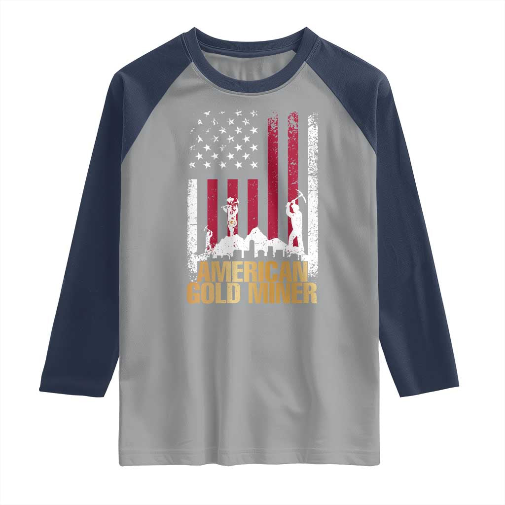 Gold Miner Patriotic American Flag Raglan Shirt - Wonder Print Shop