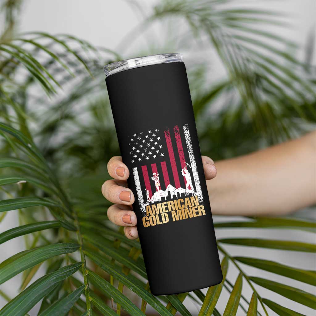 Gold Miner Patriotic American Flag Skinny Tumbler - Wonder Print Shop