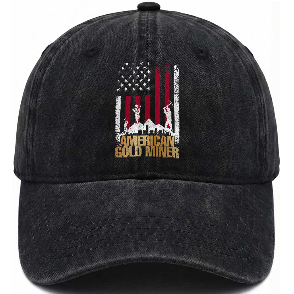 Gold Miner Patriotic American Flag Washed Cotton Baseball Cap