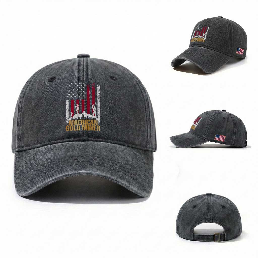 Gold Miner Patriotic American Flag Washed Cotton Baseball Cap