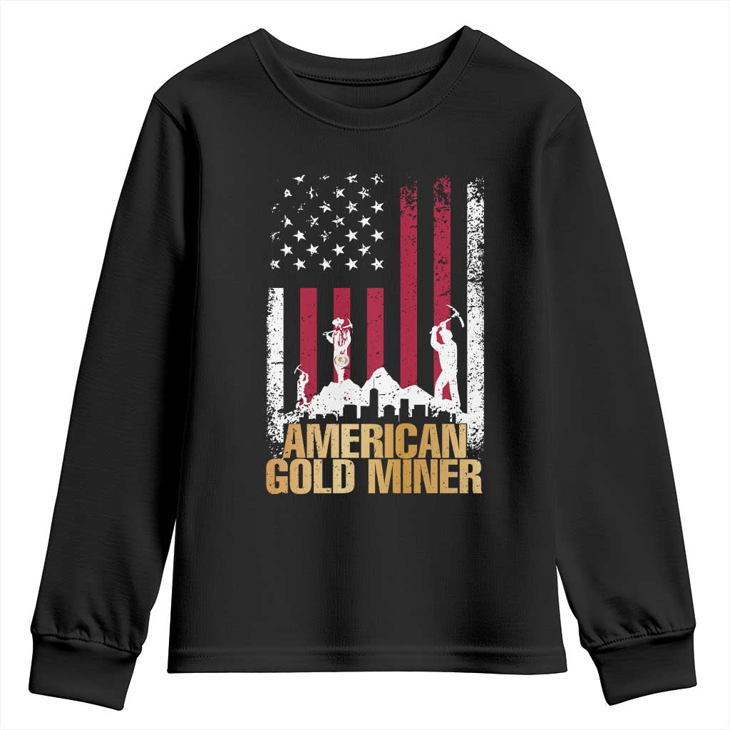 Gold Miner Patriotic American Flag Youth Sweatshirt - Wonder Print Shop